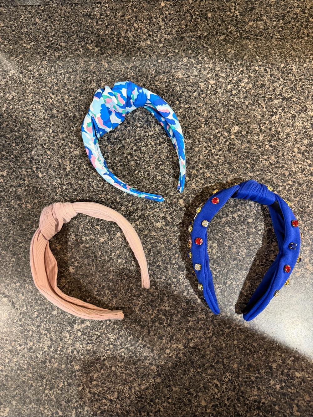 Knot Headband Trio - Blue Floral, Blush Pink, Royal Patriotic Blue Gem